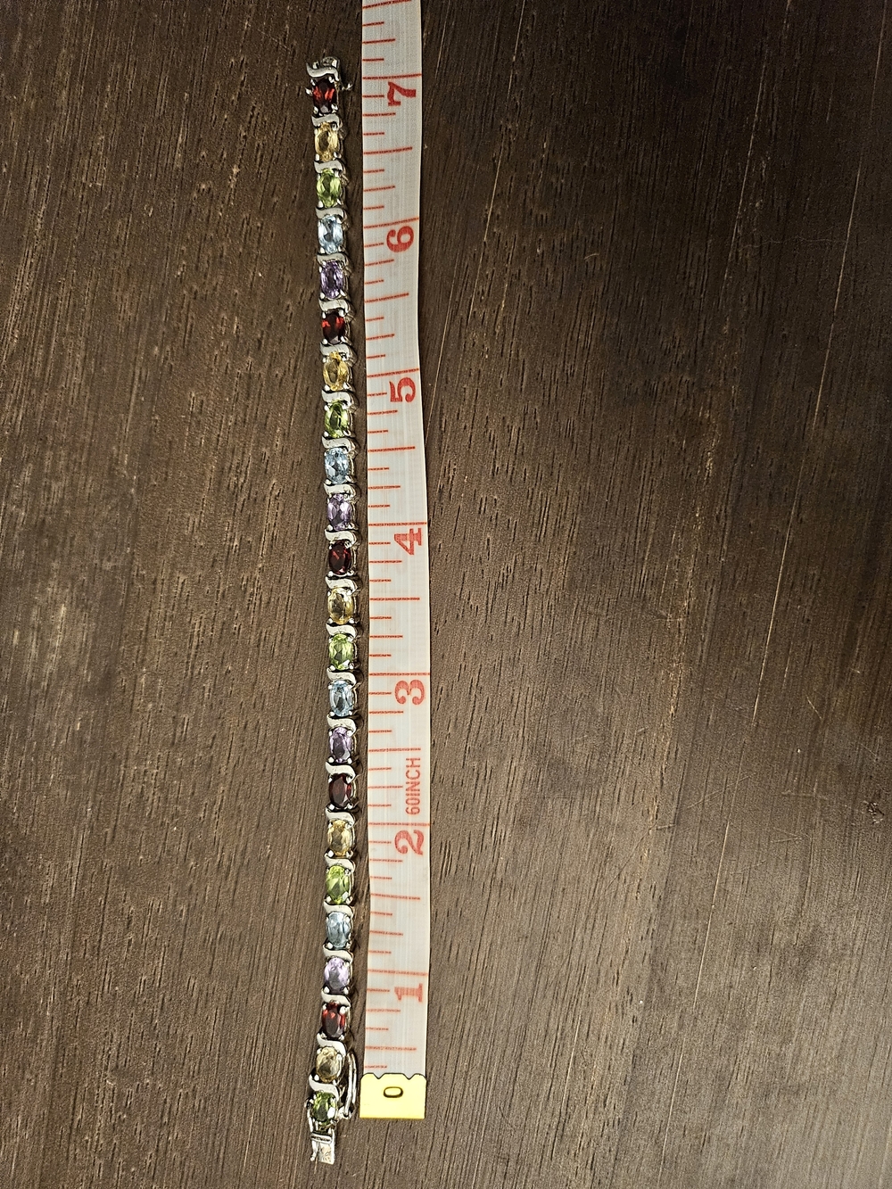 Multi-Gemstone Tennis Bracelet - 925 SS with Red, Purple, Blue & Green stones - Picture 7 of 9